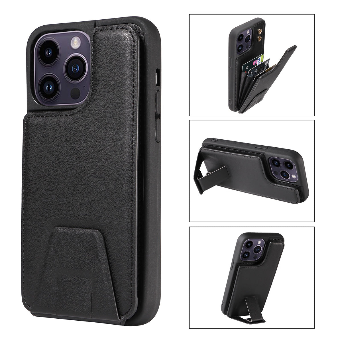 Leather Stand Wallet Case for iPhone 12-15