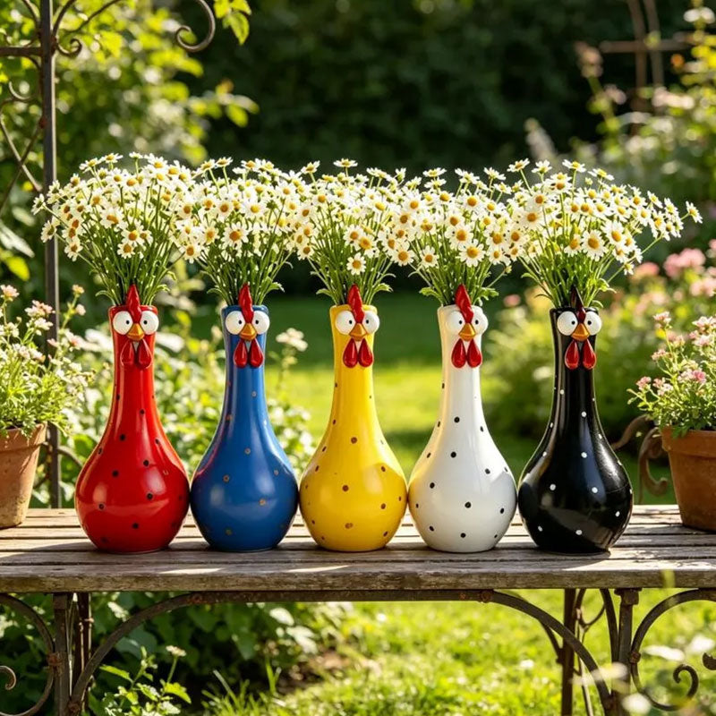 Hand-Painted Rooster Vase Sculpture