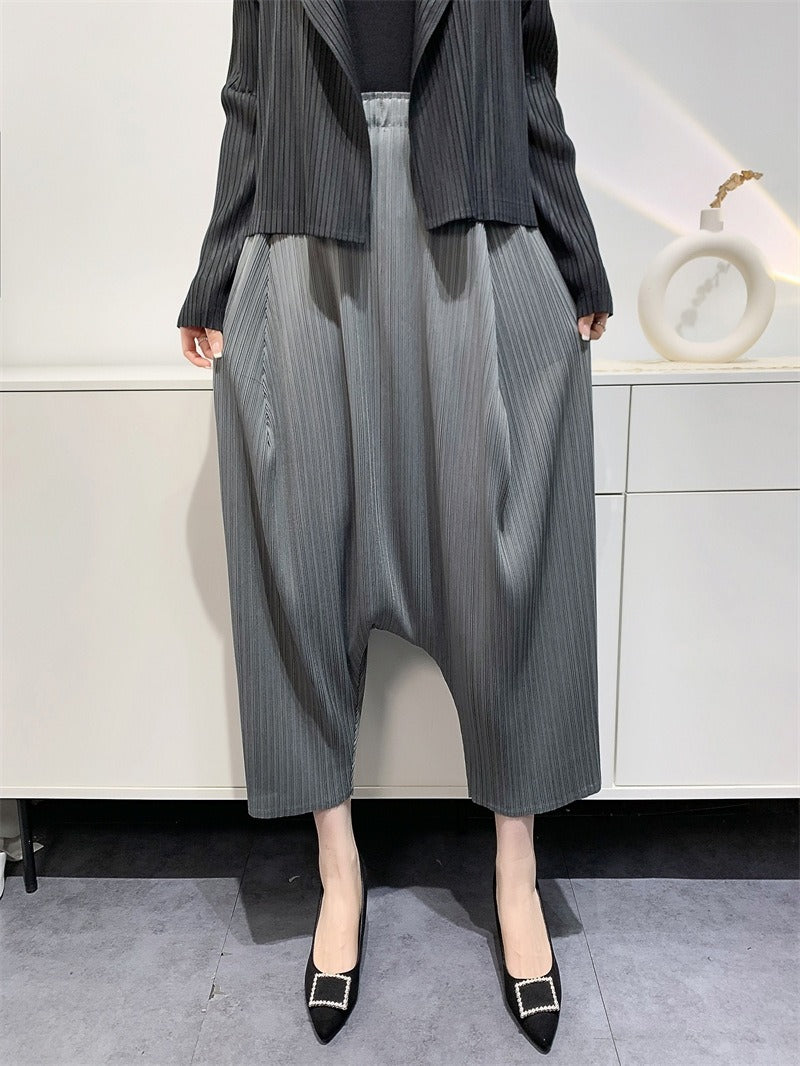 Wrinkled Harem Suspender Pants
