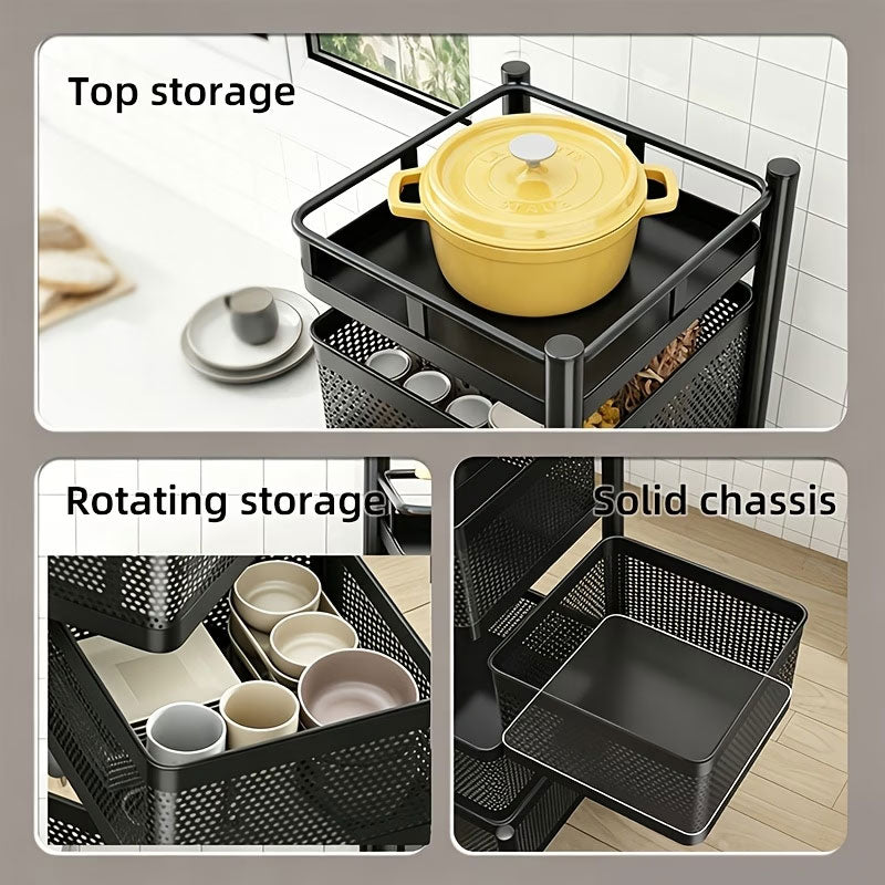 360-Degree Rotating Kitchen Storage Trolley