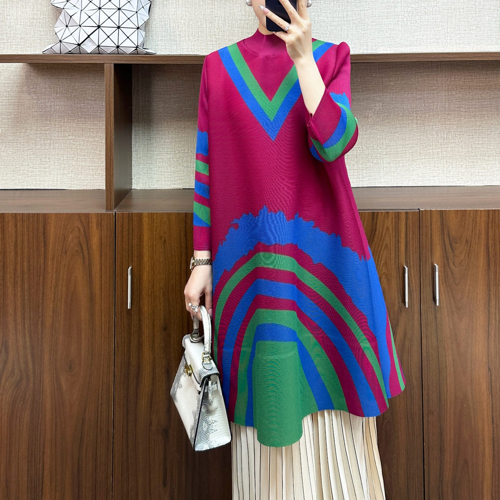 High Neck Rainbow Midi Dress