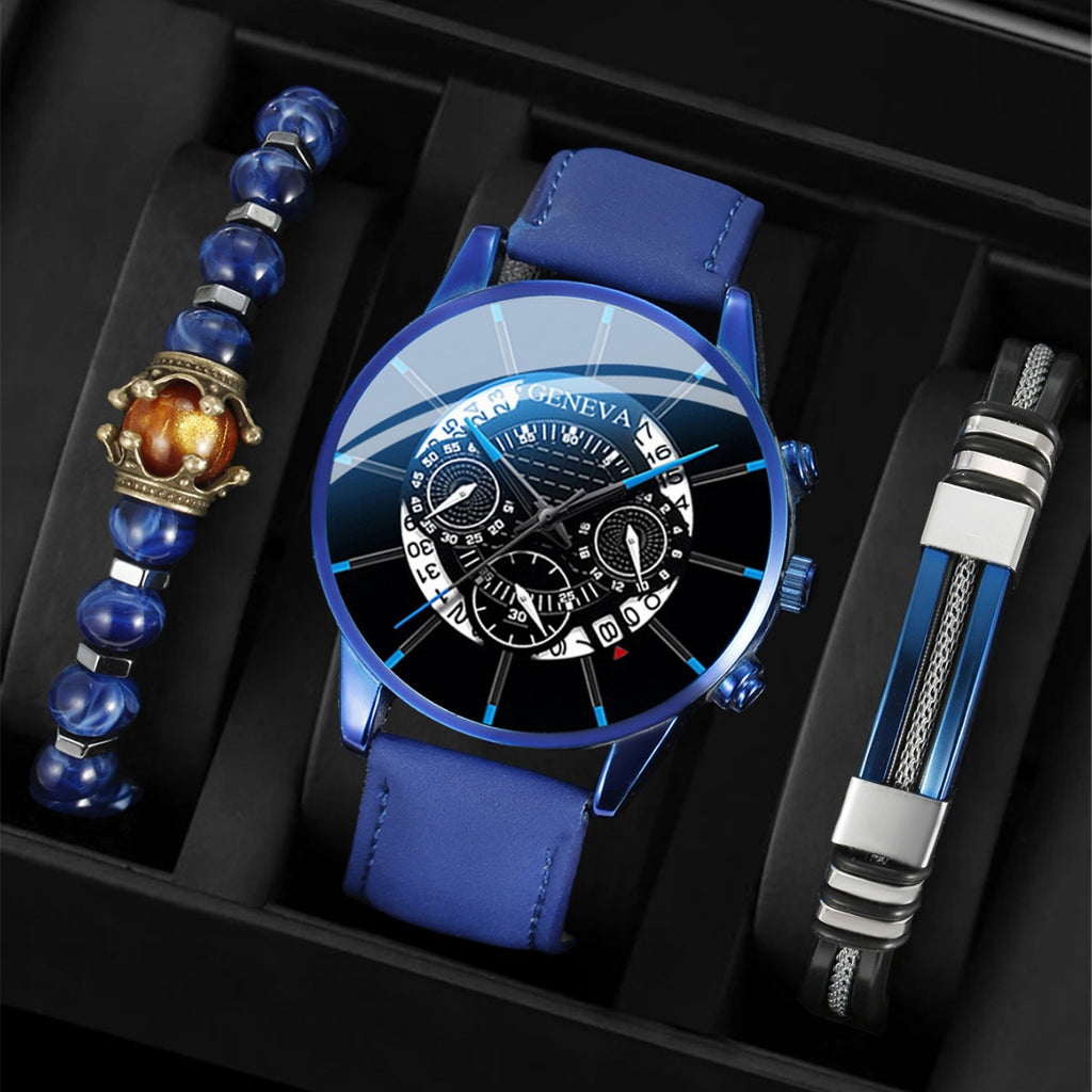 Men's Business Leather Watch Set