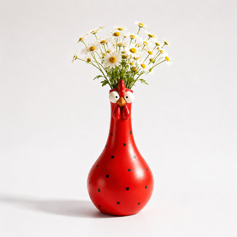 Hand-Painted Rooster Vase Sculpture