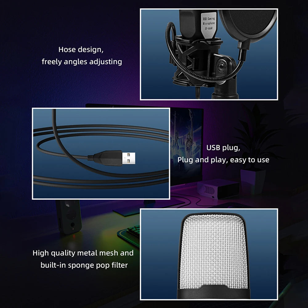 RGB Condenser Microphone with Shock Mount