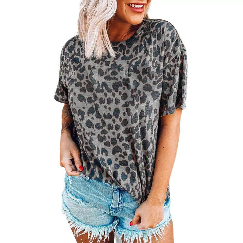 Leopard Print Crew Neck T-Shirt