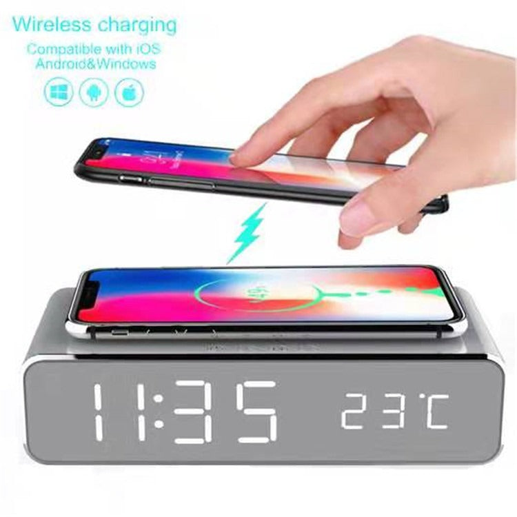 Wireless Charging Desktop Clock with Temperature Display