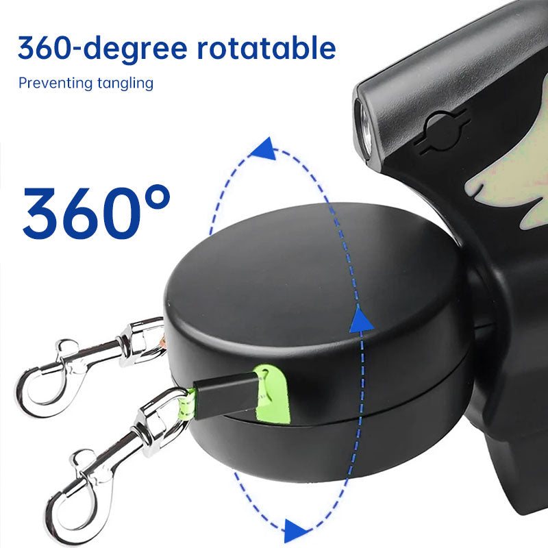Retractable Double Dog Leash with LED