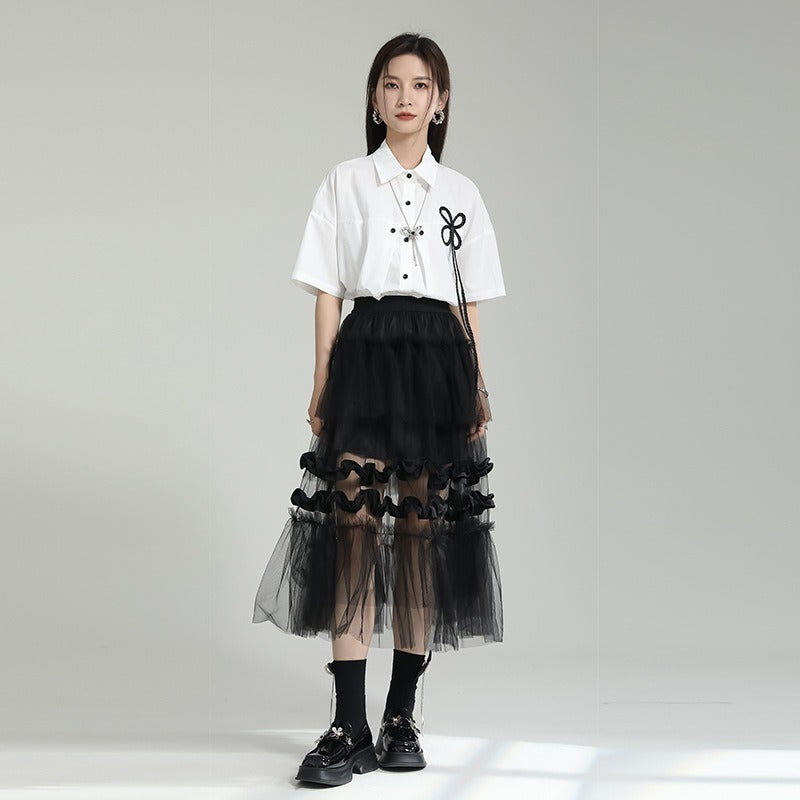 Mesh Patchwork Layered Skirt
