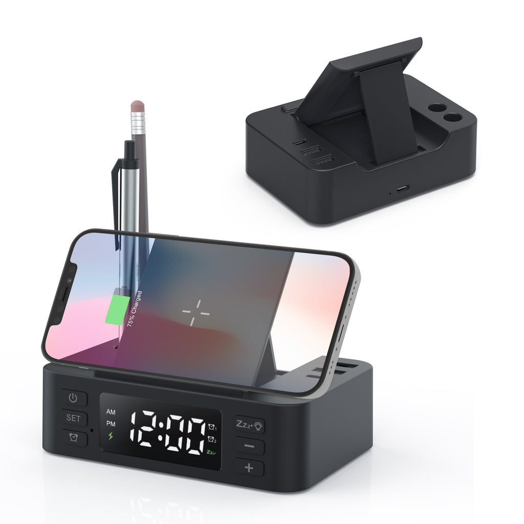 Multifunctional Wireless Charging Clock with Pen Holder