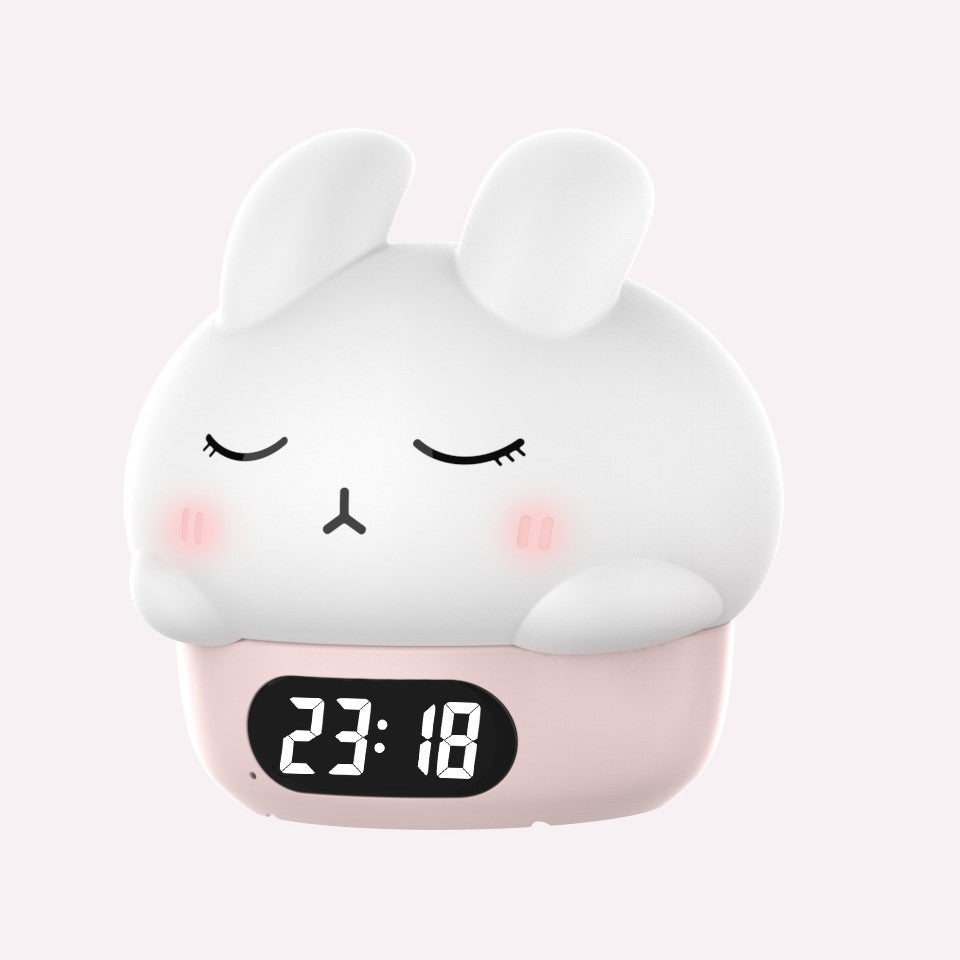 Cute Bunny Alarm Clock, Glow-in-the-Dark Ambient Clock, Silicone Desk Clock for Bedroom Nightstand, Home Night Light, Kids Alarm Clock
