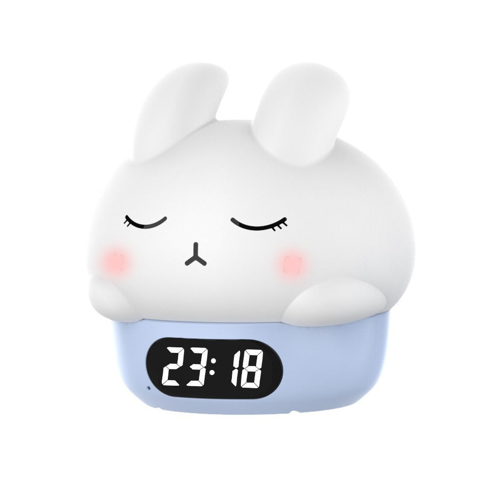 Cute Bunny Alarm Clock, Glow-in-the-Dark Ambient Clock, Silicone Desk Clock for Bedroom Nightstand, Home Night Light, Kids Alarm Clock