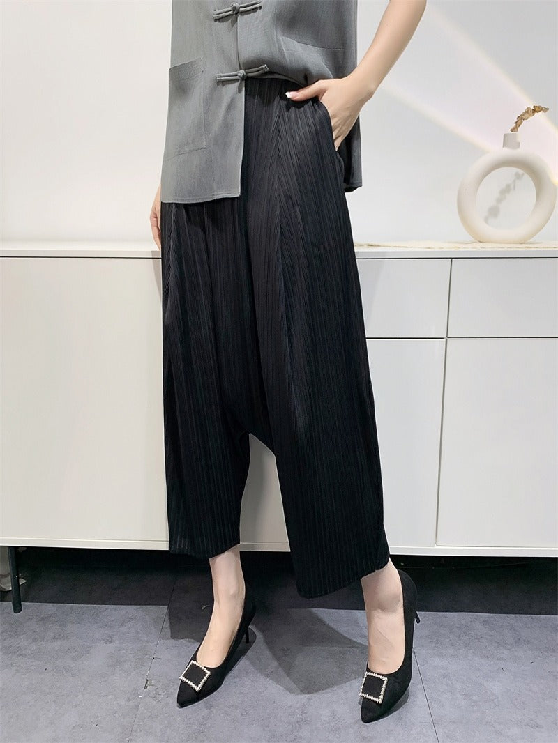 Wrinkled Harem Suspender Pants