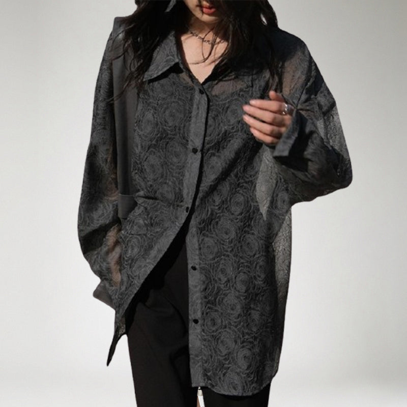 Sheer Embossed Long Sleeve Shirt