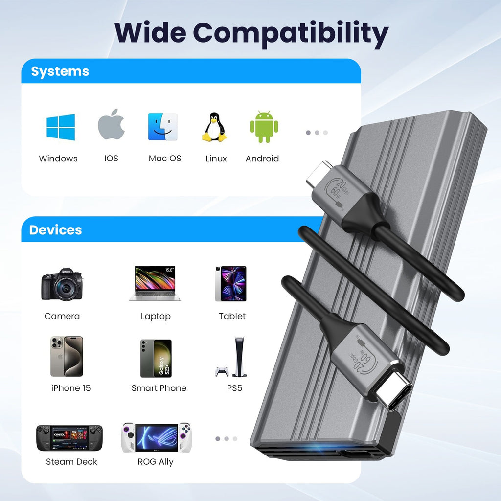 Tool-Free NVMe/NGFF SSD Enclosure (20Gb Type-C)
