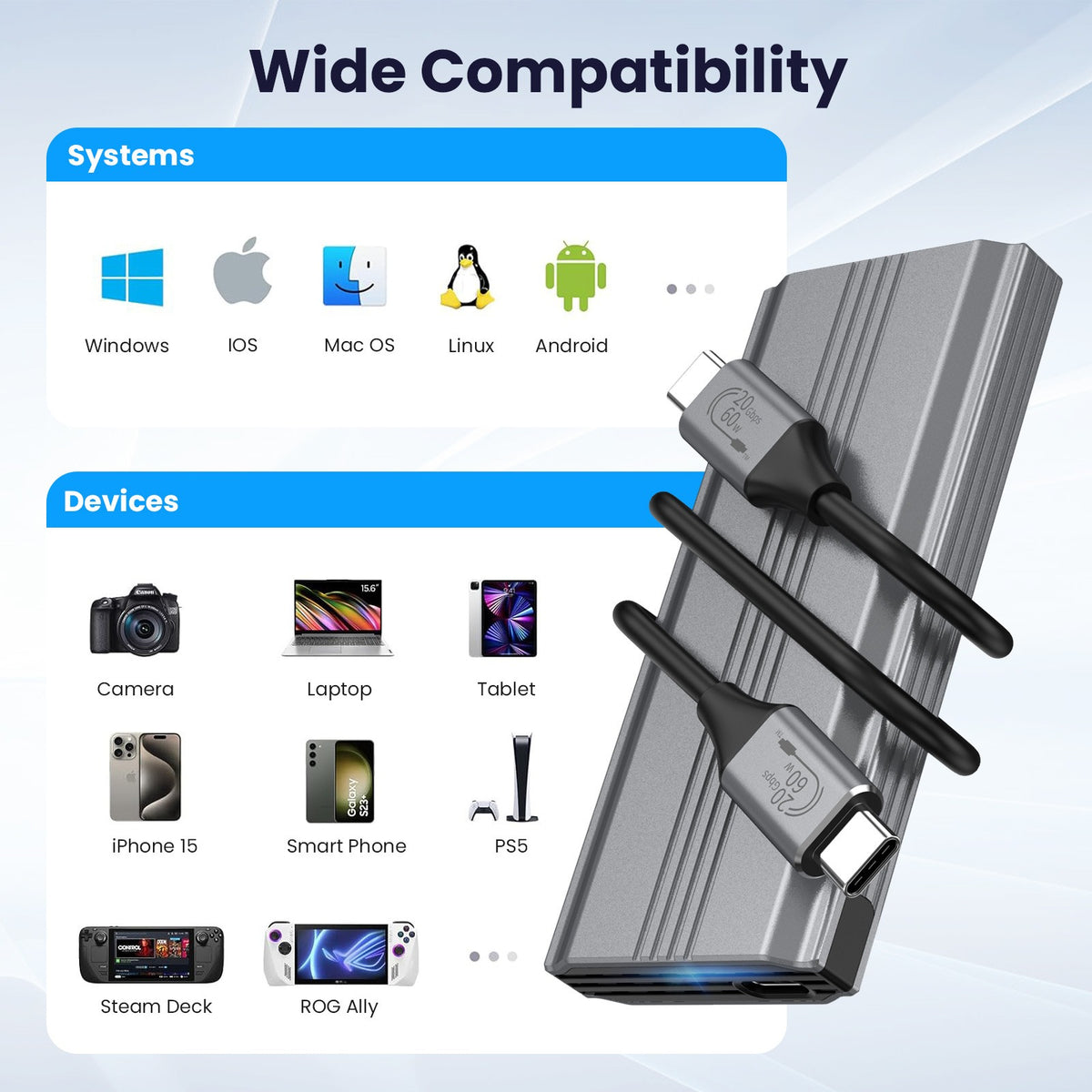 Tool-Free NVMe/NGFF SSD Enclosure (20Gb Type-C)
