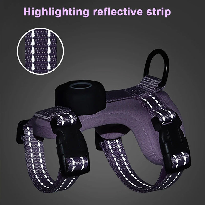 Reflective Escape-Proof Cat Harness – Adjustable Vest with Built-in AirTag Holder for Outdoor Walking