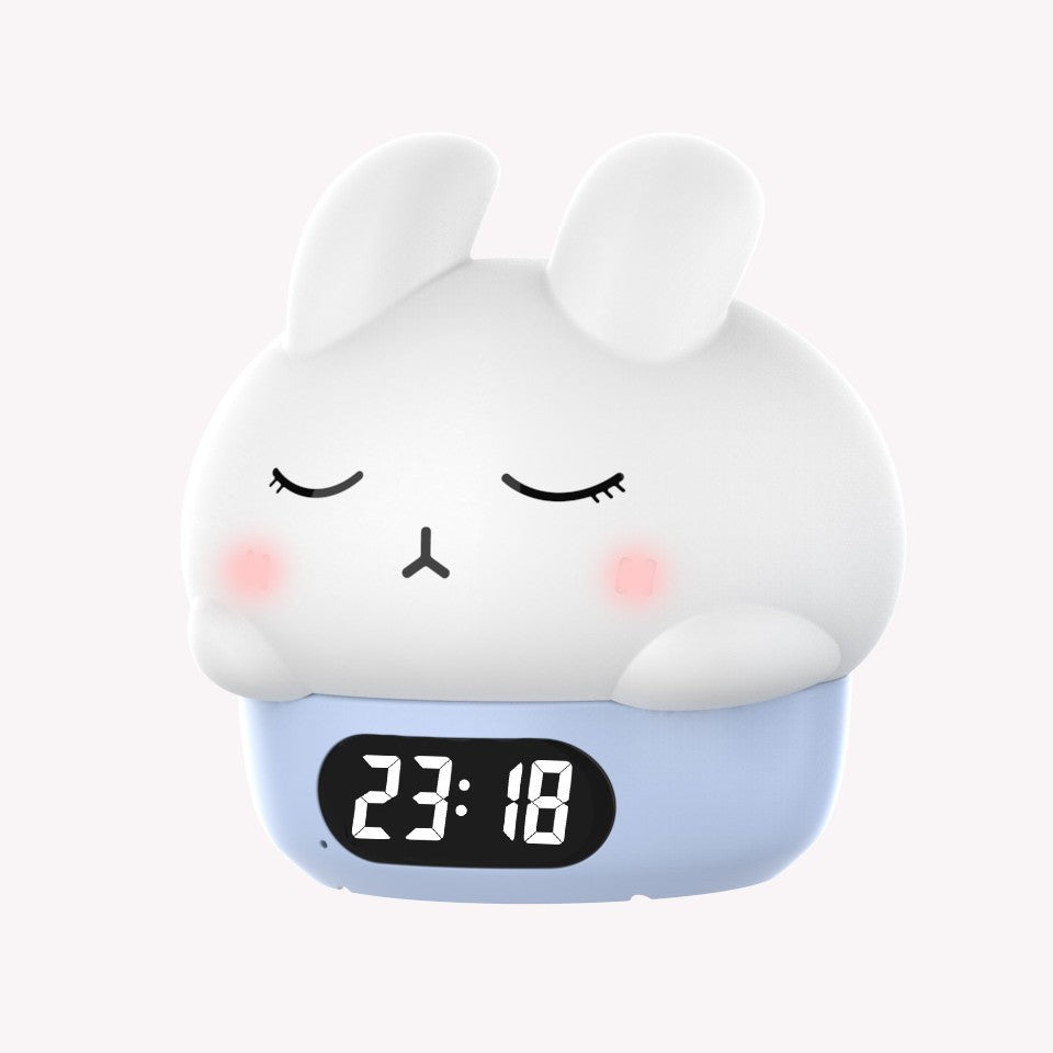 Cute Bunny Alarm Clock, Glow-in-the-Dark Ambient Clock, Silicone Desk Clock for Bedroom Nightstand, Home Night Light, Kids Alarm Clock