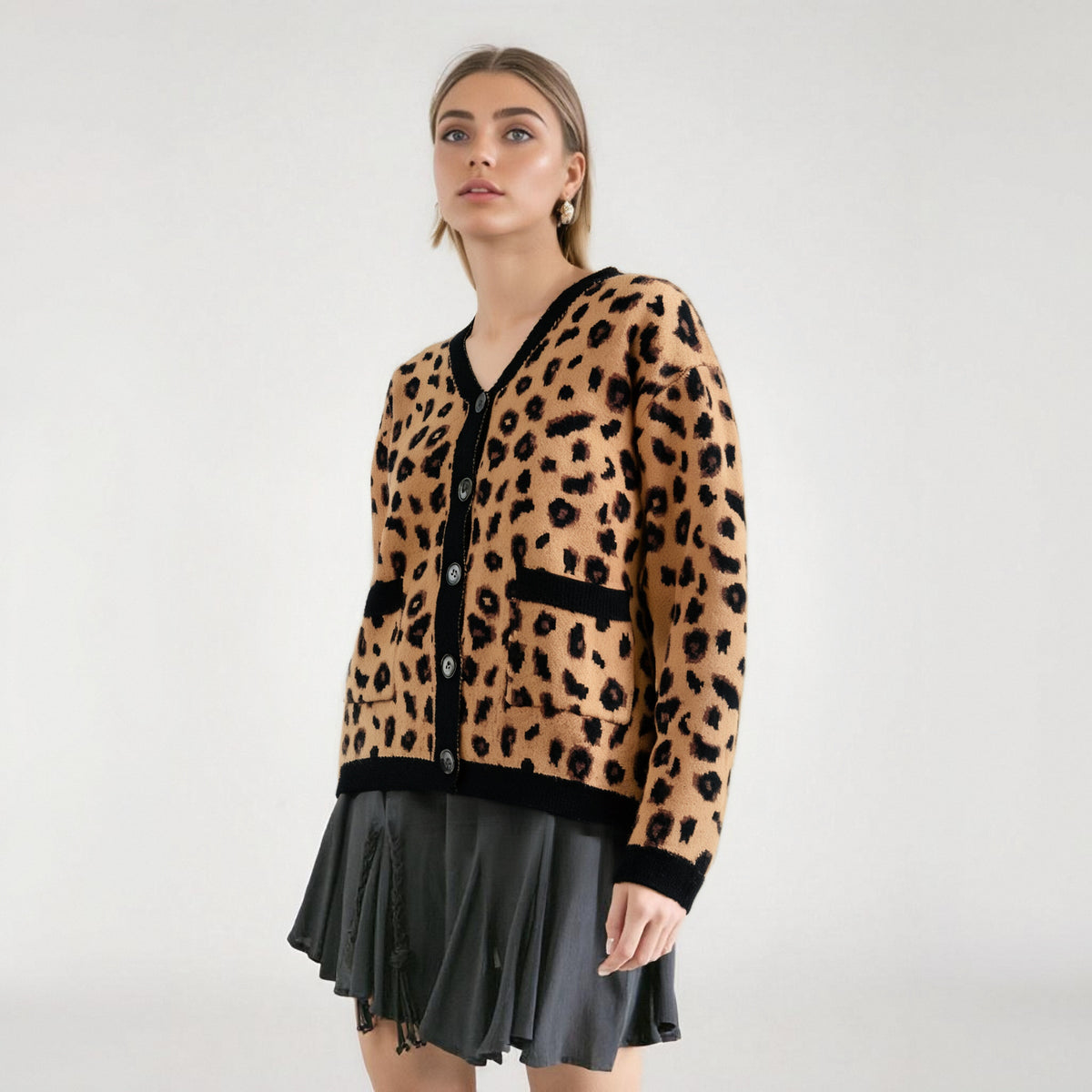 Leopard Print Knit Cardigan Jacket