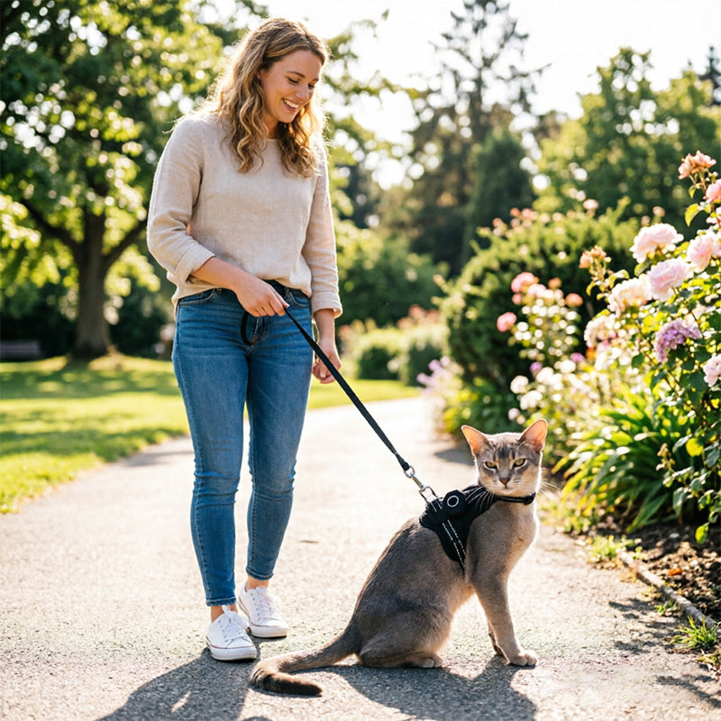 Reflective Escape-Proof Cat Harness – Adjustable Vest with Built-in AirTag Holder for Outdoor Walking