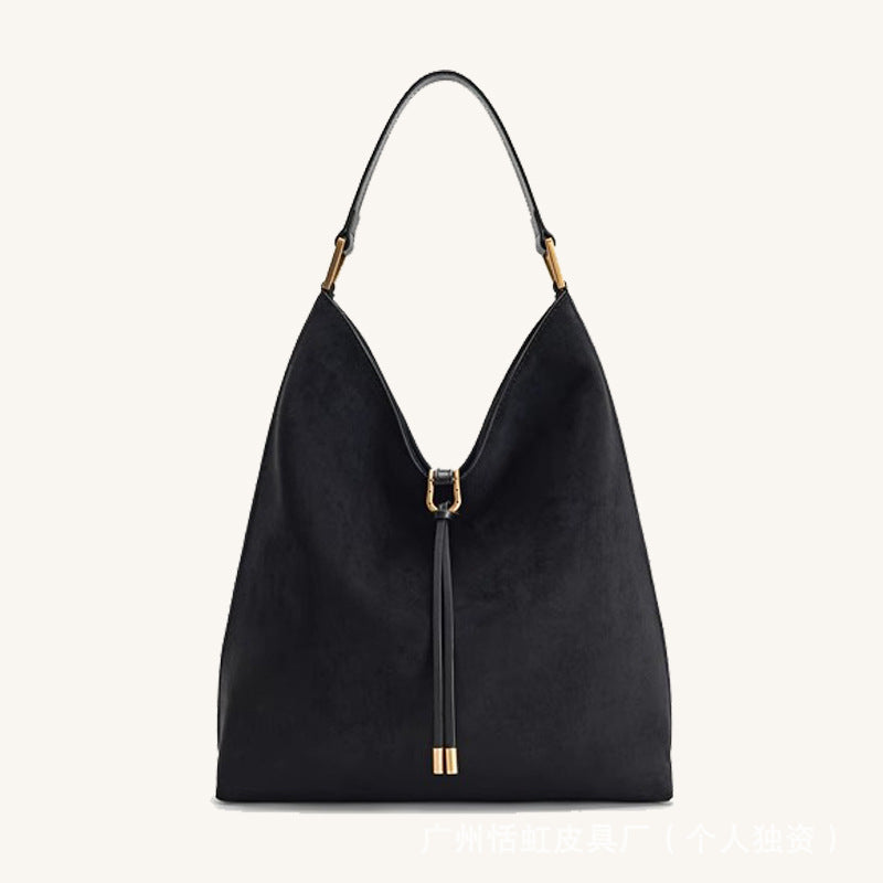 Suede Crossbody Bucket Tote Bag
