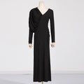 Asymmetric V-Neck Pleated Long Dress