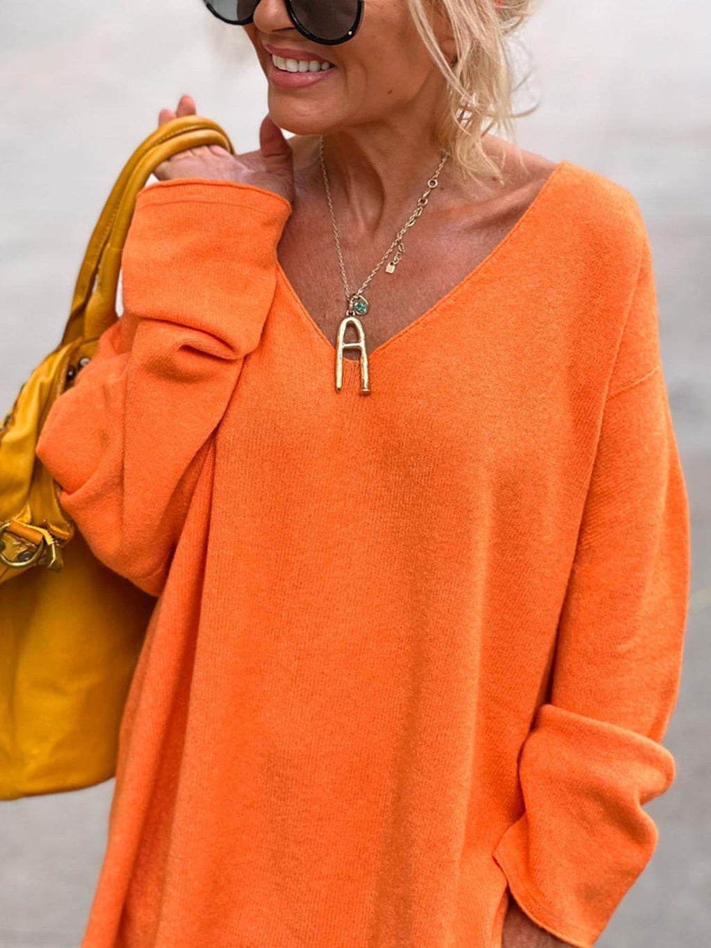 Solid Color V-Neck Knit Sweater