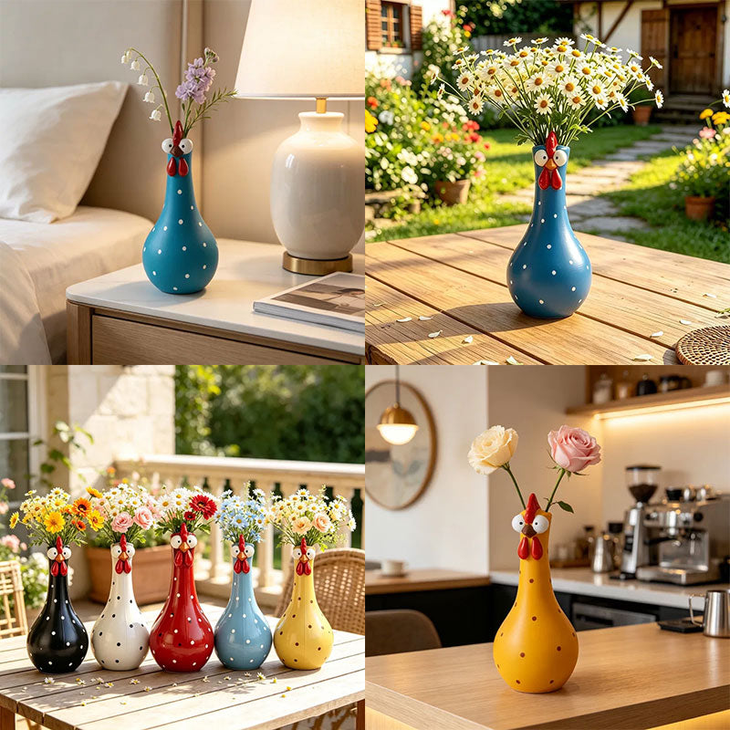 Hand-Painted Rooster Vase Sculpture