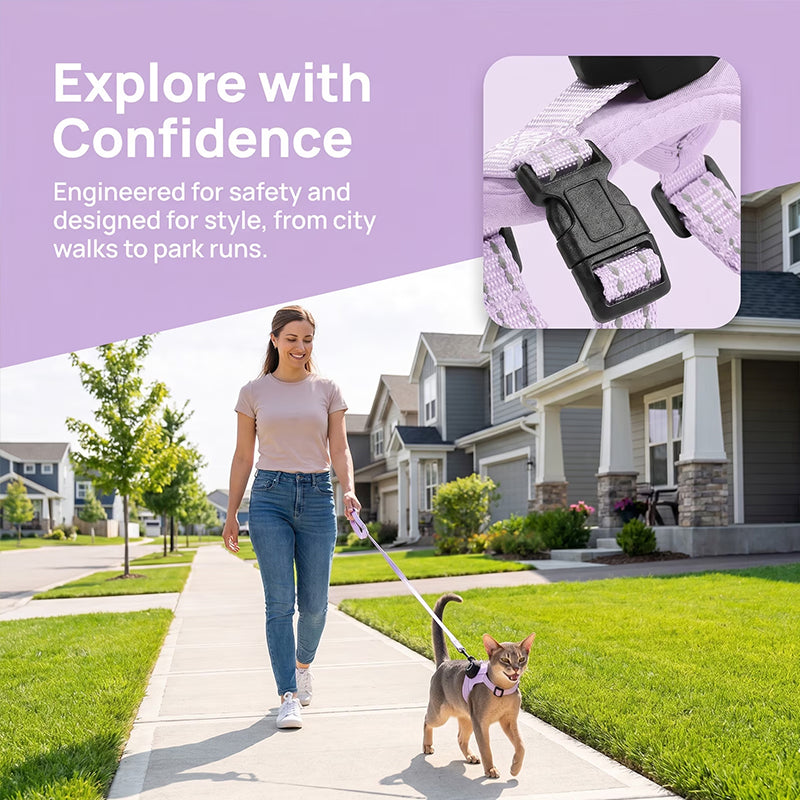 Reflective Escape-Proof Cat Harness – Adjustable Vest with Built-in AirTag Holder for Outdoor Walking