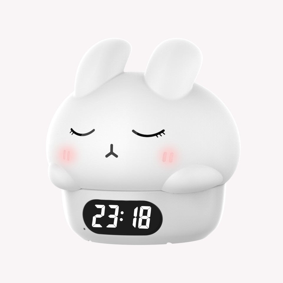 Cute Bunny Alarm Clock, Glow-in-the-Dark Ambient Clock, Silicone Desk Clock for Bedroom Nightstand, Home Night Light, Kids Alarm Clock