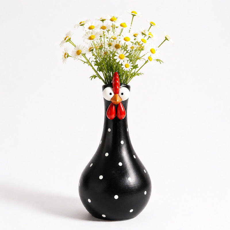 Hand-Painted Rooster Vase Sculpture