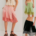 Lace-Trimmed Satin Mid-Length Pants