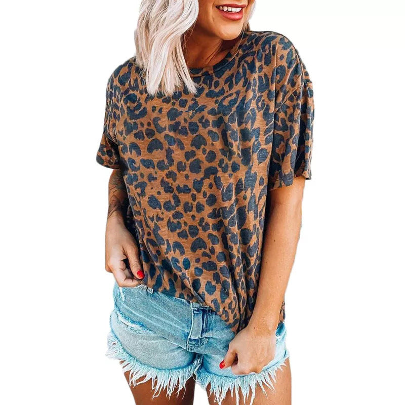 Leopard Print Crew Neck T-Shirt