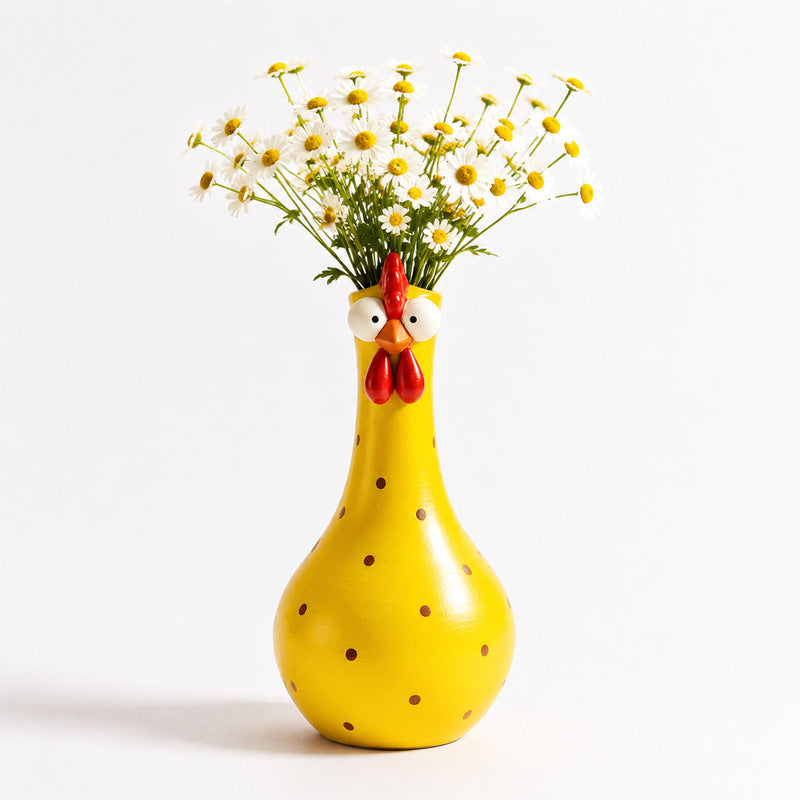 Hand-Painted Rooster Vase Sculpture