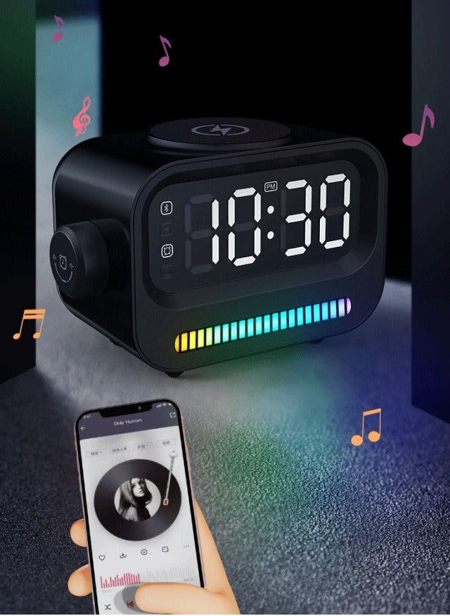 Wireless Charging Alarm Clock Bluetooth Speaker
