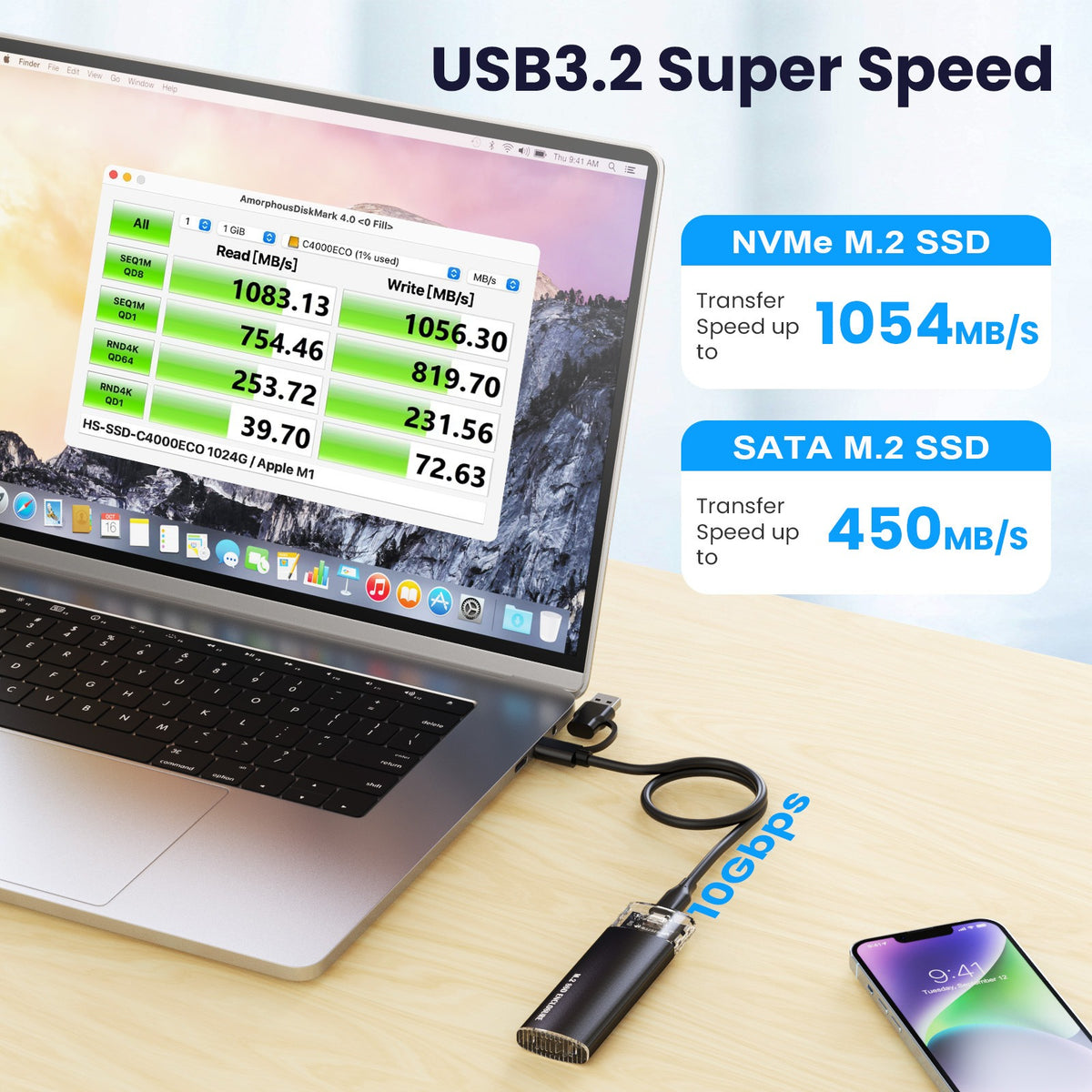 Tool-Free NVMe M.2 SSD Enclosure (Type-C 3.1)