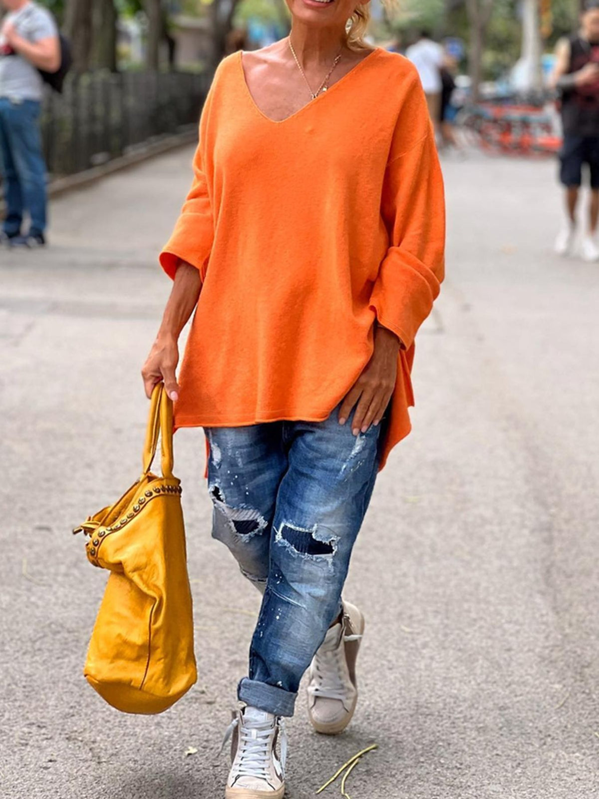 Solid Color V-Neck Knit Sweater