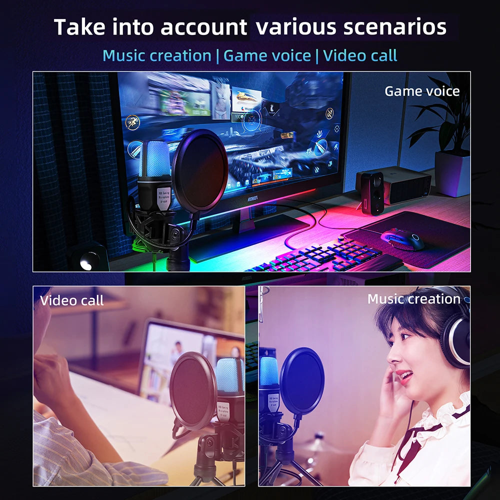 RGB Condenser Microphone with Shock Mount