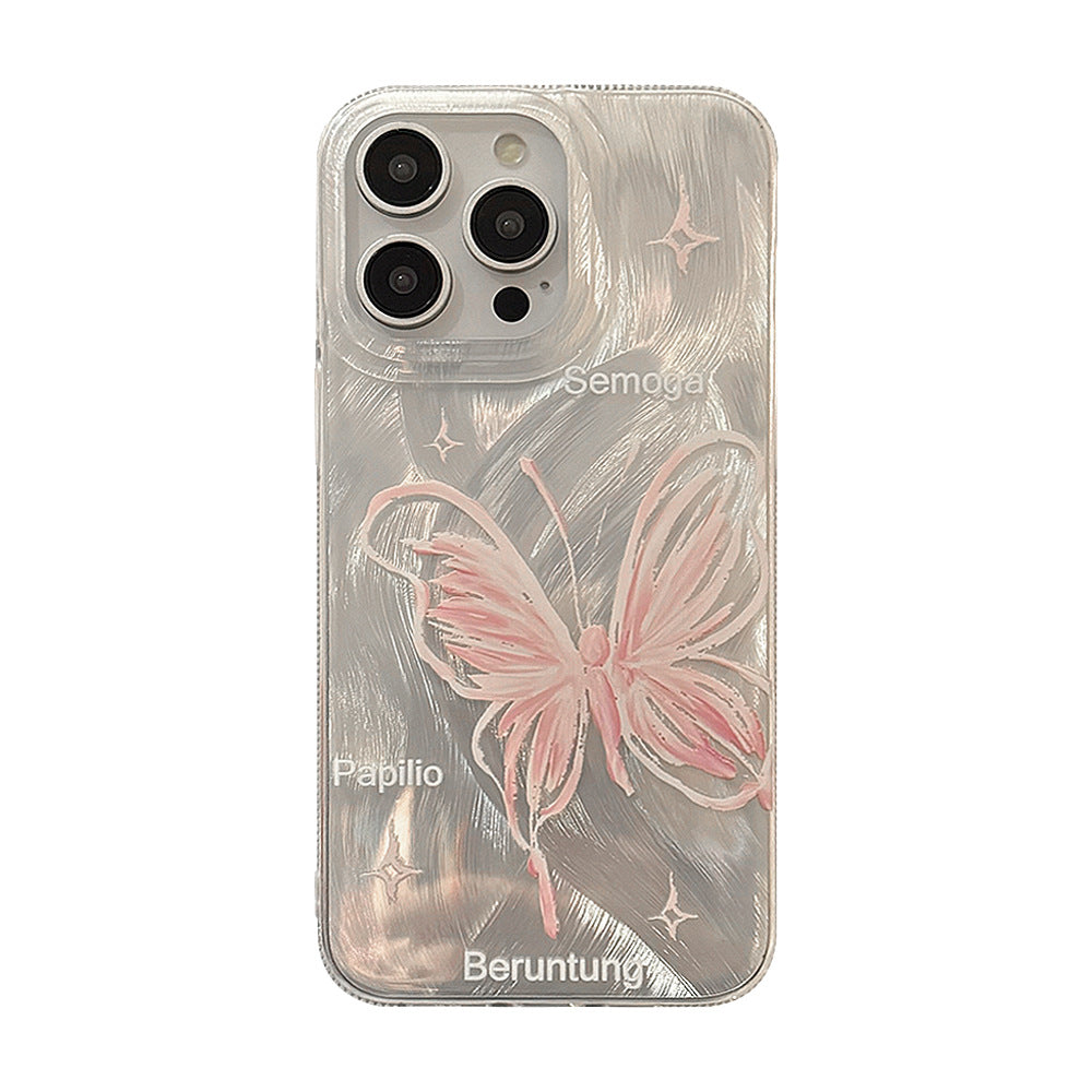 Silver Feather Butterfly Phone Case for iPhone 12-15