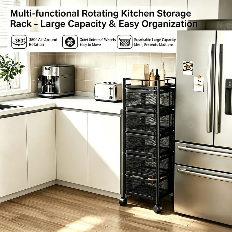 360-Degree Rotating Kitchen Storage Trolley
