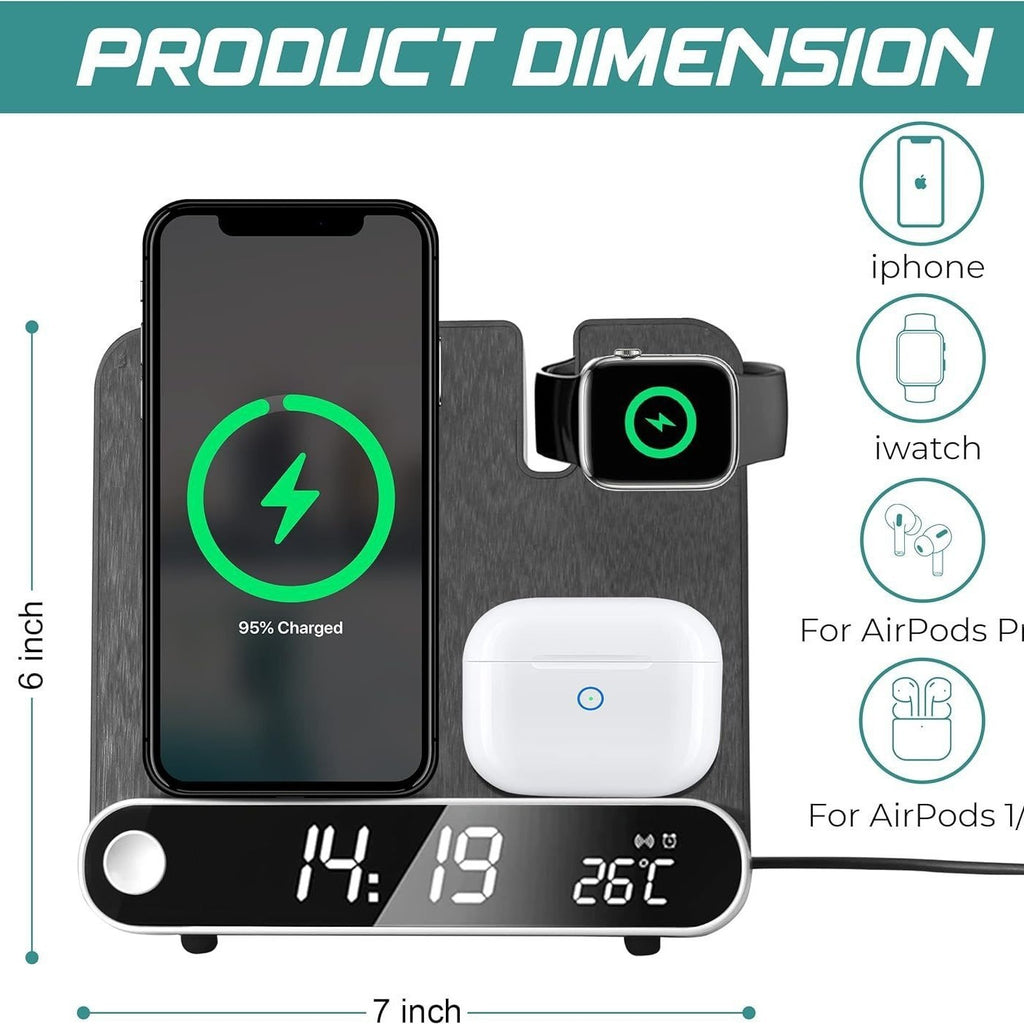 15W Multifunctional Wireless Charger with Clock & Thermometer
