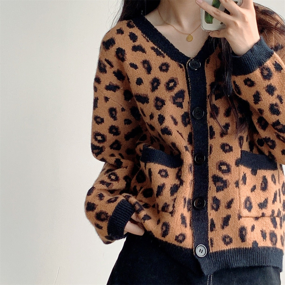 Leopard Print Knit Cardigan Jacket