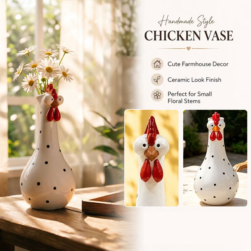 Hand-Painted Rooster Vase Sculpture