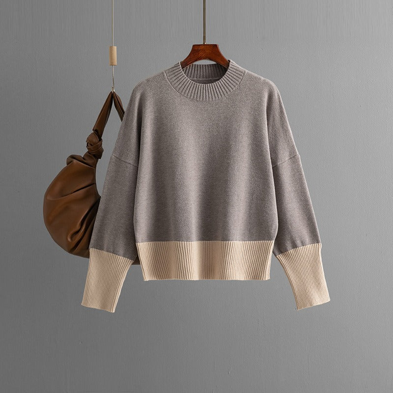 Color-Blocked Round Neck Knit Sweater