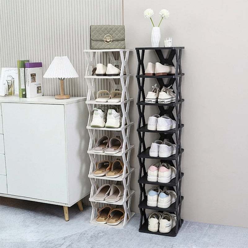 Stackable Plastic Shoe Rack, Vertical Dustproof Shoe Organizer, Sturdy Shoe Storage for Entryway