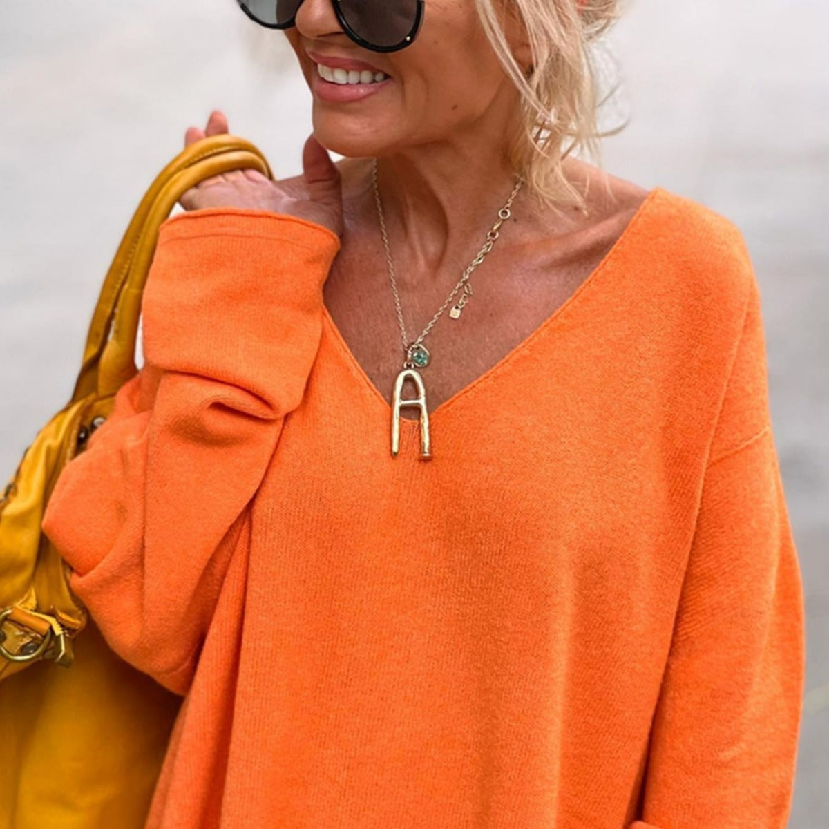 Solid Color V-Neck Knit Sweater