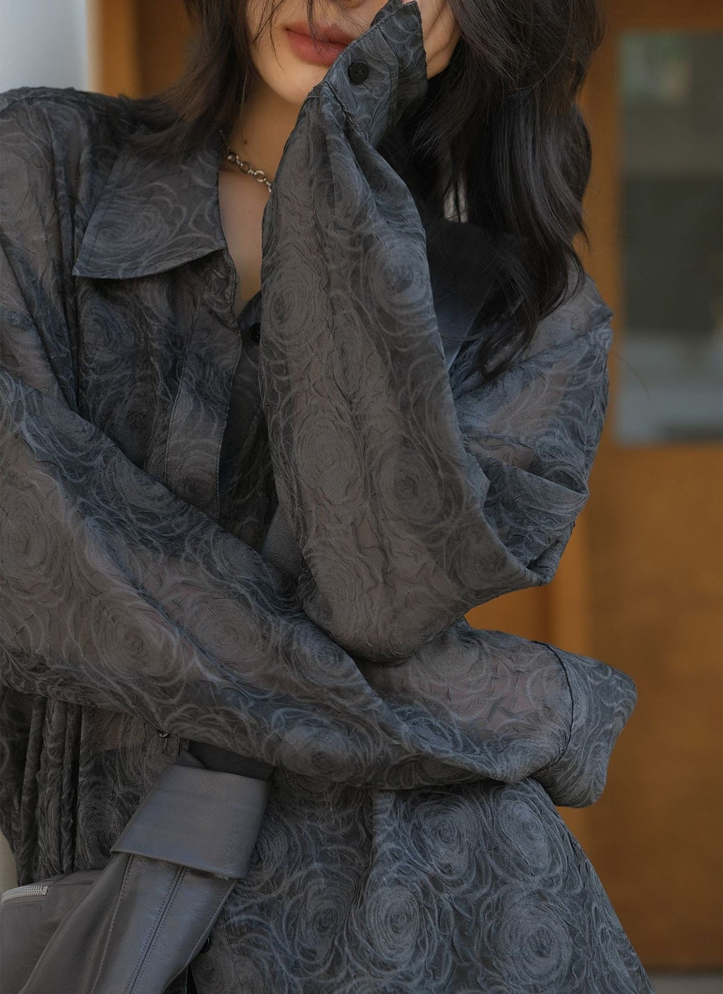 Sheer Embossed Long Sleeve Shirt