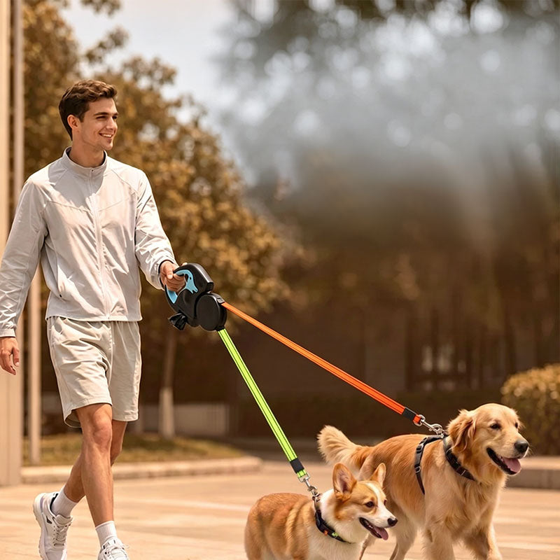 Retractable Double Dog Leash with LED