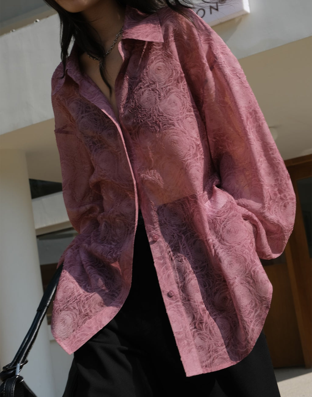 Sheer Embossed Long Sleeve Shirt