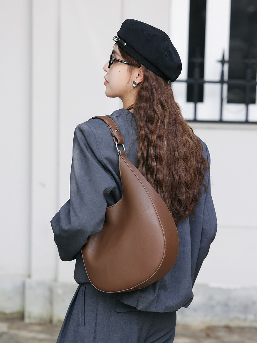 Genuine Leather Crescent Crossbody Bag