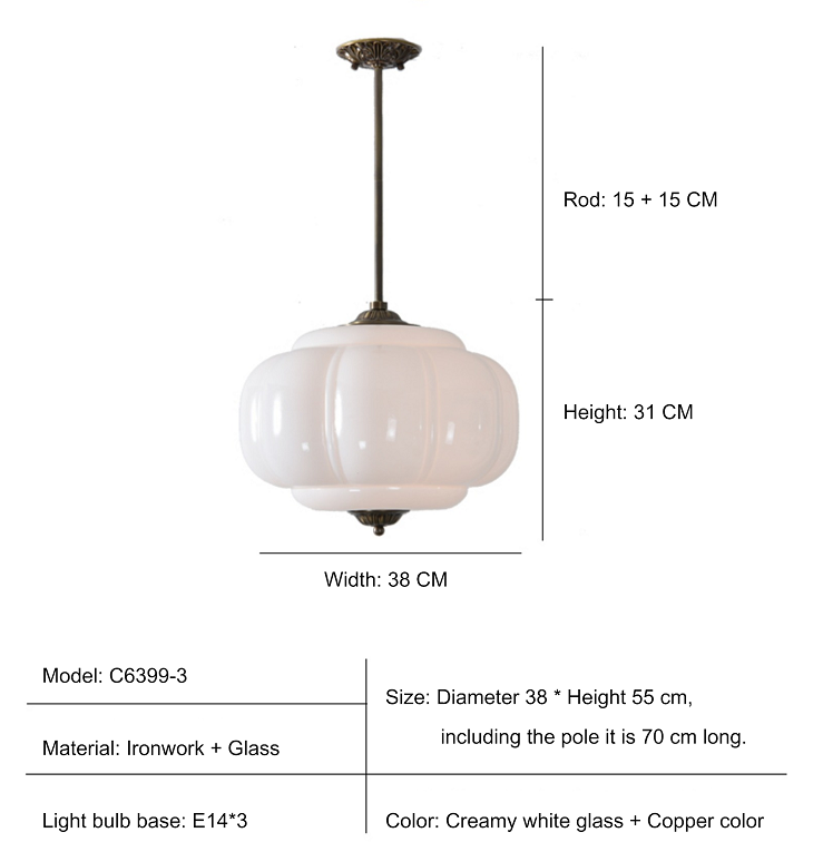 Pumpkin Glass Pendant Lamp (D38xH40cm)